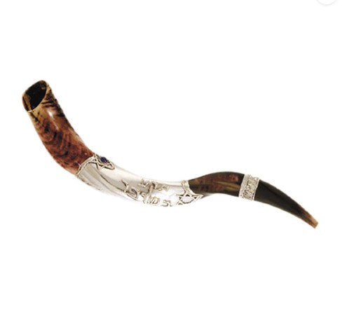 Silver-Plated "Blow the Trumpet in Zion" Yemenite Shofar 26"- 31"