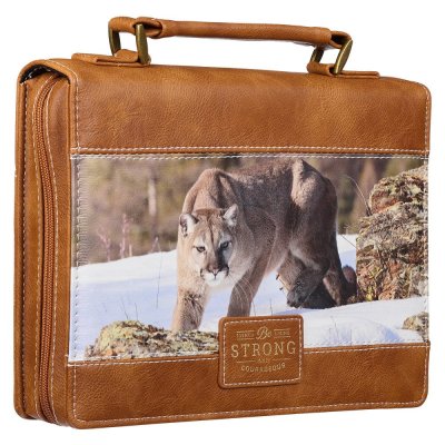 Be Strong and Courageous Mountain Lion Toffee Brown Faux Leather Classic Bible Cover