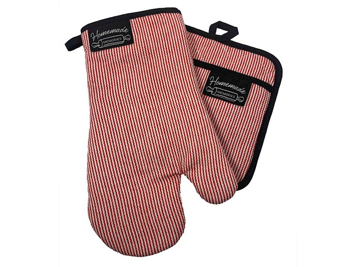 Hot Pad and Oven Mitt Set – Red and White