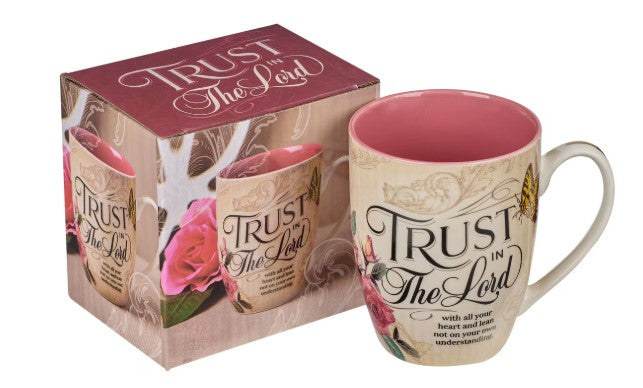 Trust In The Lord Blush Pink Floral Ceramic Mug - Proverbs 3:5