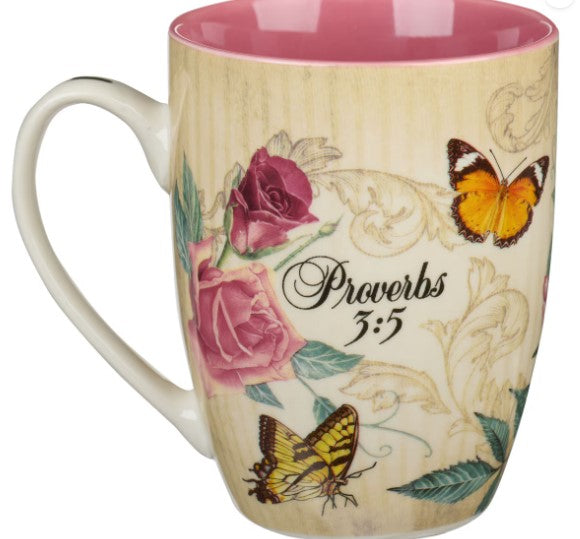 Trust In The Lord Blush Pink Floral Ceramic Mug - Proverbs 3:5