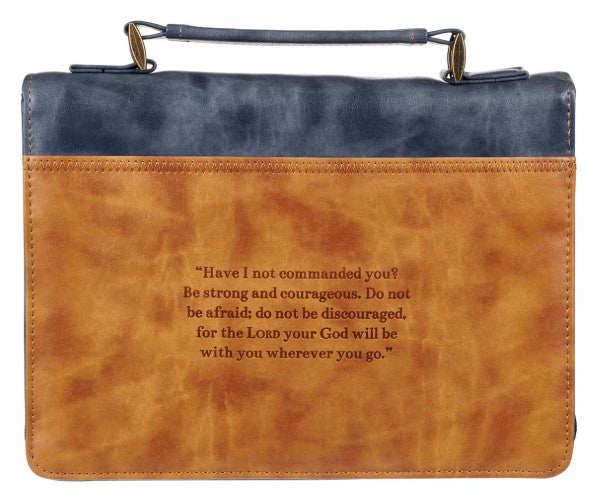 Strong and Courageous Butterscotch and Navy Classic Bible Cover