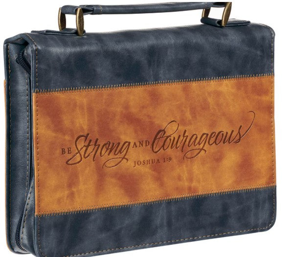 Strong and Courageous Butterscotch and Navy Classic Bible Cover