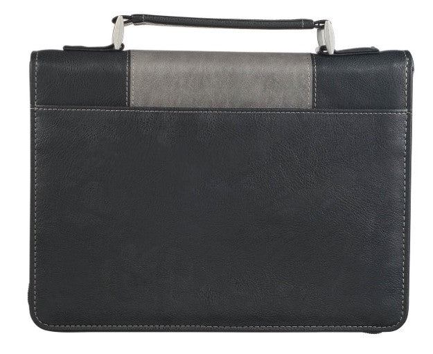 Walk by Faith Black and Gray Faux Leather Classic Bible Cover