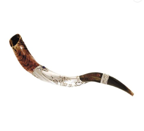 Silver-Plated "Blow the Trumpet in Zion" Yemenite Shofar: Size 26"- 31"