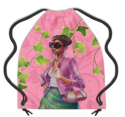 GREEN AND PINK DRAWSTRING BACKPACK