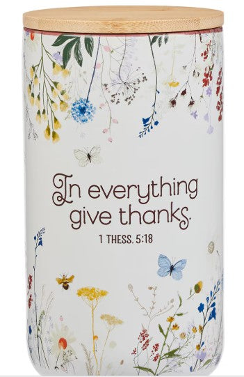 Give Thanks Topsy-Turvy Wildflower Ceramic Gratitude Jar - 1 Thessalonians 5:18