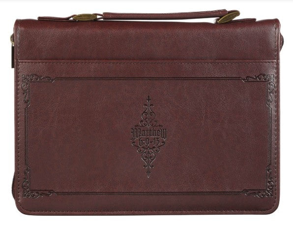 The LORD's Prayer Walnut and Burgundy Faux Leather Classic Bible Cover