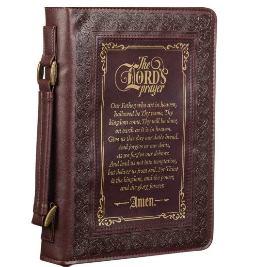 The LORD's Prayer Walnut and Burgundy Faux Leather Classic Bible Cover
