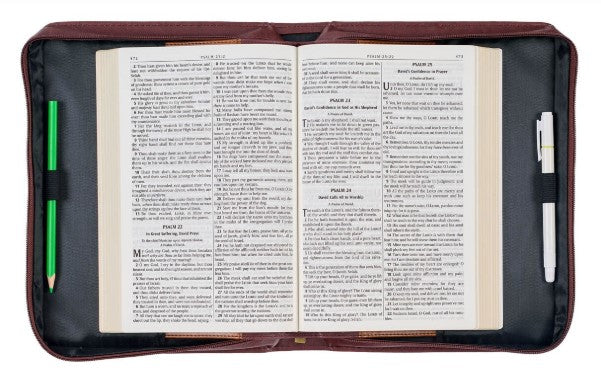 The LORD's Prayer Walnut and Burgundy Faux Leather Classic Bible Cover