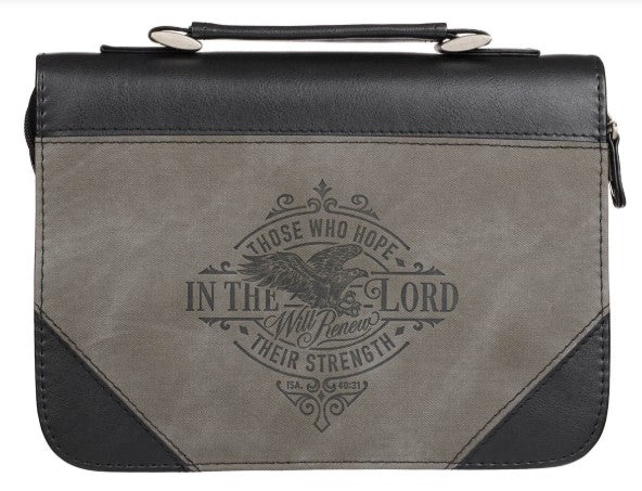 Hope in the LORD Two-tone Black and Gray Faux Leather Classic Bible Cover (Large)