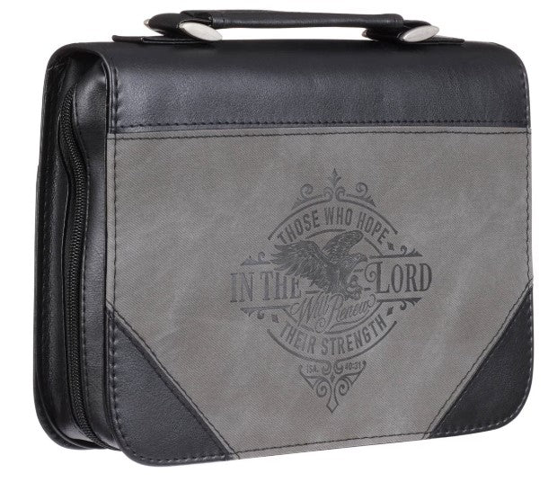 Hope in the LORD Two-tone Black and Gray Faux Leather Classic Bible Cover (Large)