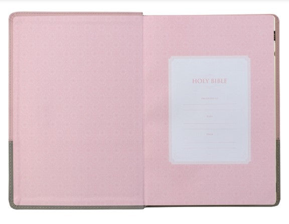 Pink and Gray Faux Leather Super Giant Print Full-size King James Version Bible with Thumb Index