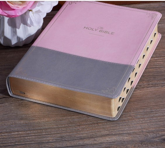 Pink and Gray Faux Leather Super Giant Print Full-size King James Version Bible with Thumb Index
