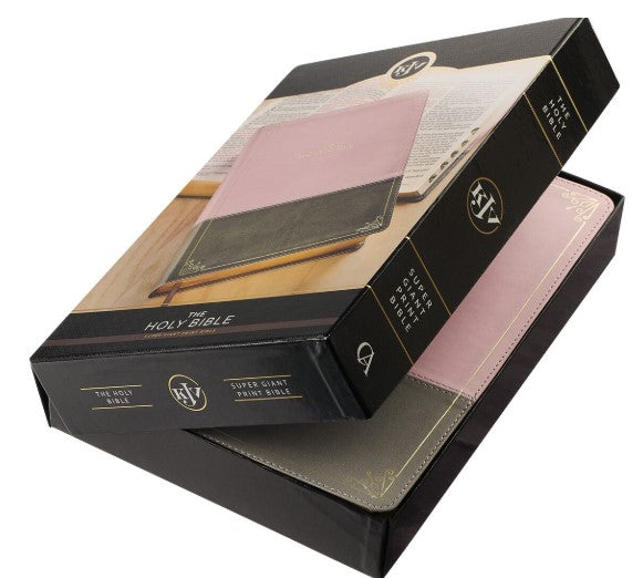Pink and Gray Faux Leather Super Giant Print Full-size King James Version Bible with Thumb Index