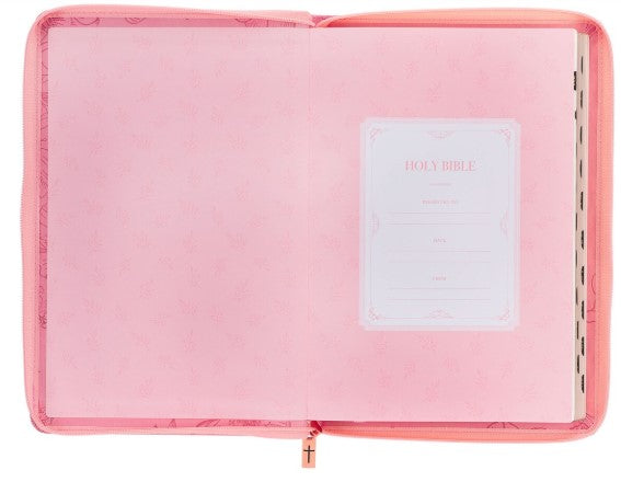 Sunrise Pink Faux Leather Large Print Thinline King James Version Bible with Zippered Closure